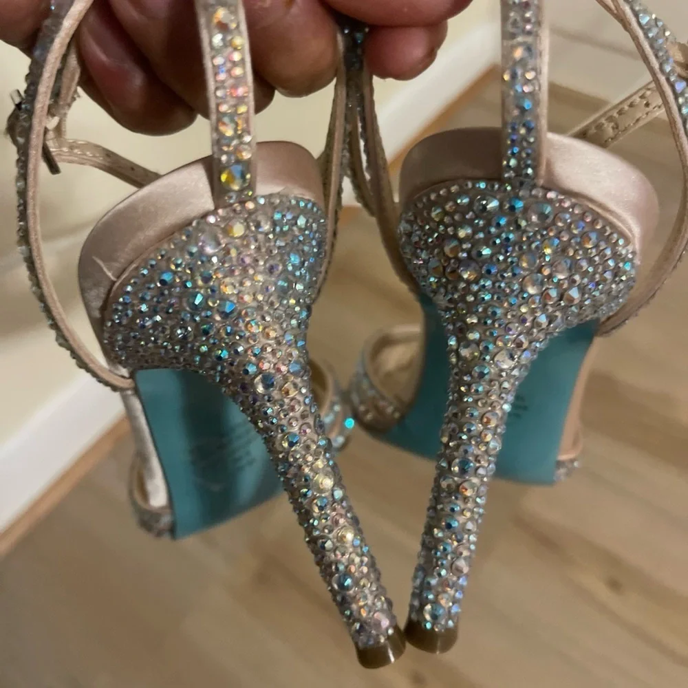 Betsey Johnson Rhinestone Strappy Heels - Cream and Silver Size 8.5